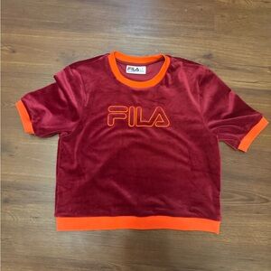 Fila Emiliana Burgundy and Orange Velour Short Sleeve Tees with Athletic Style